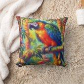 印象派の熱帯産オウムのバードブルーグリーン クッション (ブランケット)
