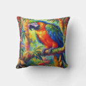 印象派の熱帯産オウムのバードブルーグリーン クッション (裏面)