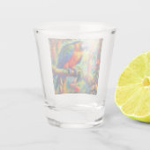 印象派の熱帯産オウムのバードブルーグリーン ショットグラス (裏面)