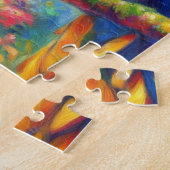 印象派の熱帯産オウムのバードブルーグリーン ジグソーパズル (側面)