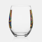 印象派の熱帯産オウムのバードブルーグリーン ステムなしワイングラス (左)