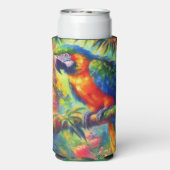 印象派の熱帯産オウムのバードブルーグリーン スリム缶クーラー (Seltzer裏面)