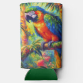 印象派の熱帯産オウムのバードブルーグリーン スリム缶クーラー (裏面)