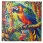 印象派の熱帯産オウムのバードブルーグリーン タイル (正面)