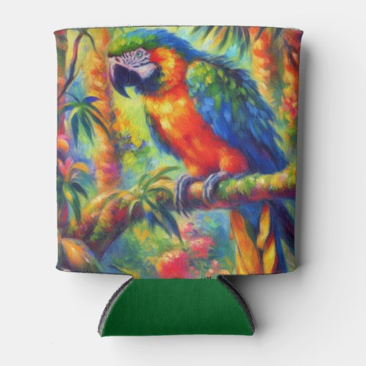 印象派の熱帯産オウムのバードブルーグリーン 缶クーラー (正面)