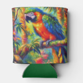 印象派の熱帯産オウムのバードブルーグリーン 缶クーラー (裏面)