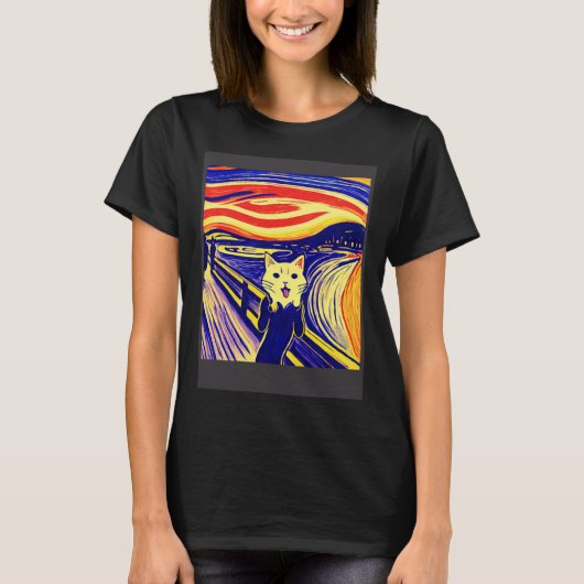 印象派の猫の叫び 印象主義 猫 Tシャツ (正面)