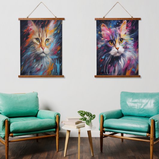 印象派の猫の視線 吊り下げ型タペストリー (リビング)