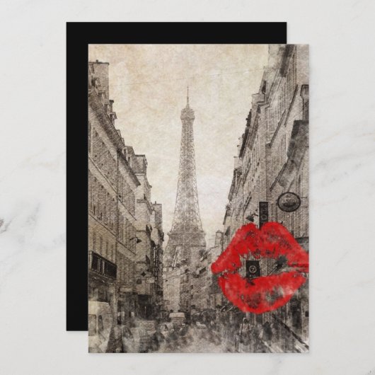 印象派の秋の風景パリエッフェル塔 招待状 (正面/裏面)