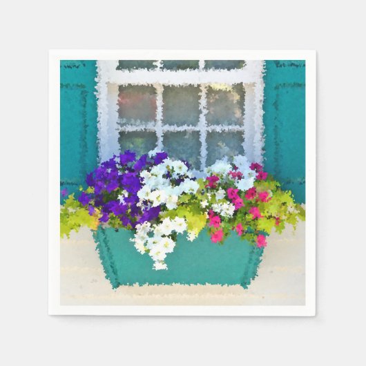 印象派の窓フラワーボックス紙ナプキン スタンダードカクテルナプキン (正面)