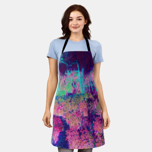 印象派の紫とホットピンクの風景 エプロン (着用した状態)