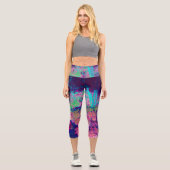 印象派の紫とホットピンクの風景 カプリレギンス (正面)