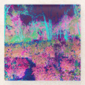 印象派の紫とホットピンクの風景 ガラスコースター (正面)