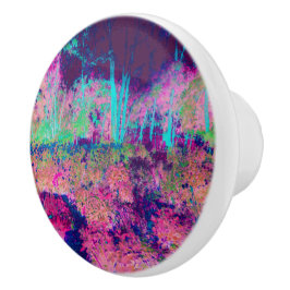 印象派の紫とホットピンクの風景 セラミックノブ