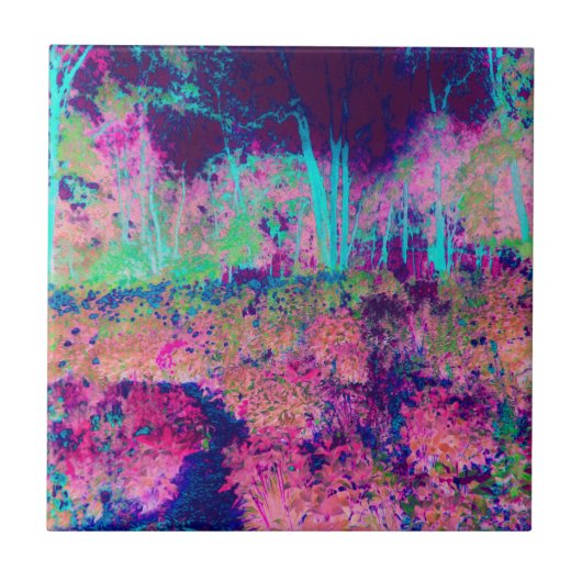 印象派の紫とホットピンクの風景 タイル (正面)