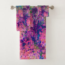 印象派の紫とホットピンクの風景 バスタオルセット
