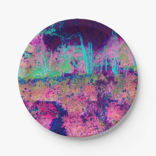 印象派の紫とホットピンクの風景 ペーパープレート (正面)