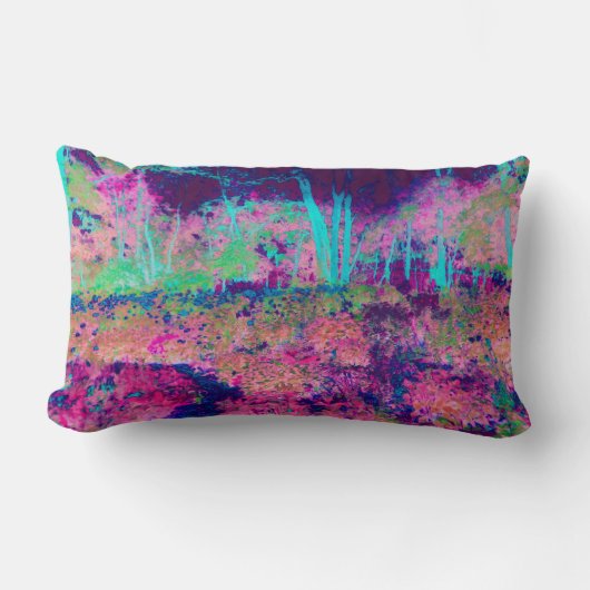 印象派の紫とホットピンクの風景 ランバークッション (正面)