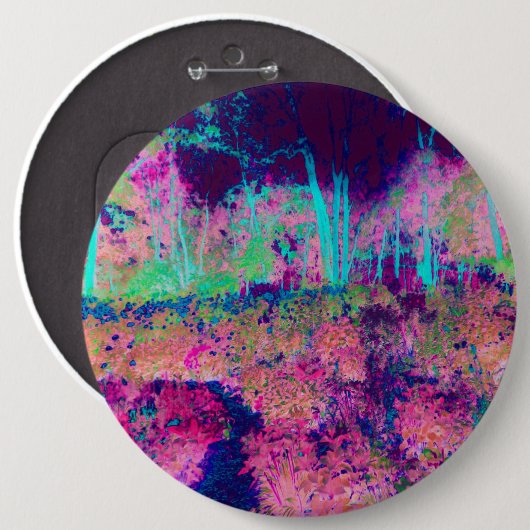 印象派の紫とホットピンクの風景 缶バッジ (正面&裏面)