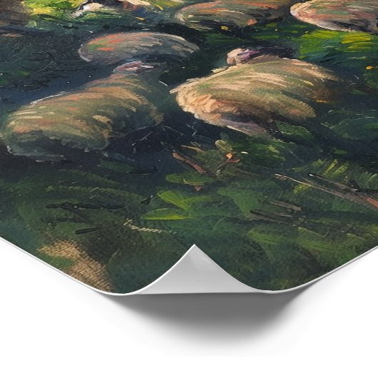 印象派の羊の絵画群れ ポスター (角)