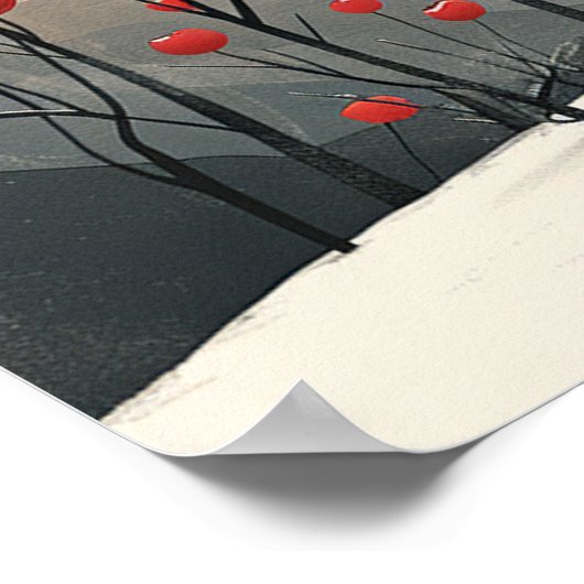 印象派の美術夕日の山の木 ポスター (角)