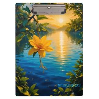 印象派の自然芸術 - 夕焼けの金色の花 クリップボード