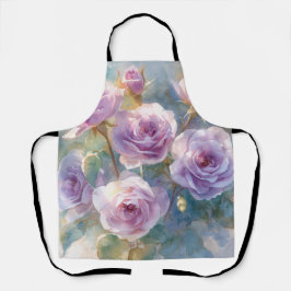印象派の花々 ライトパープルの薔薇 エプロン