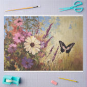 印象派の花と蝶の切り離 薄葉紙 (クラフト)