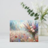 印象派の花畑の自然風景アート ポストカード (スタンド正面)