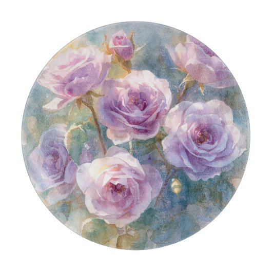 印象派の花 ライトパープルの薔薇 カッティングボード (正面)