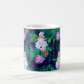 印象派の薄紫の花のオリジナルのインディゴ コーヒーマグカップ (中央)