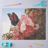 印象派の蝶とピンクの花のデコパージュ 薄葉紙 (クラフト)