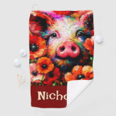 印象派の豚の赤いケシのパーソナライズされた花 ゴルフタオル (インサイチュ)