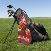 印象派の豚の赤いケシのパーソナライズされた花 ゴルフタオル (グリーン)