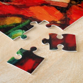 印象派の豚の赤いケシのパーソナライズされた花 ジグソーパズル (側面)