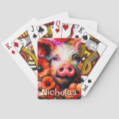 印象派の豚の赤いケシのパーソナライズされた花 トランプ (裏面)