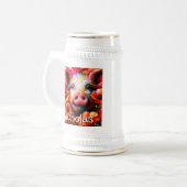 印象派の豚の赤いケシのパーソナライズされた花 ビールジョッキ (正面左)