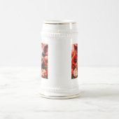 印象派の豚の赤いケシのパーソナライズされた花 ビールジョッキ (中央)