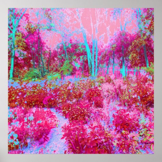 印象派の赤とピンクの庭園風景 ポスター (正面)