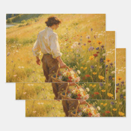 印象派の野の花摘み ラッピングペーパーシート