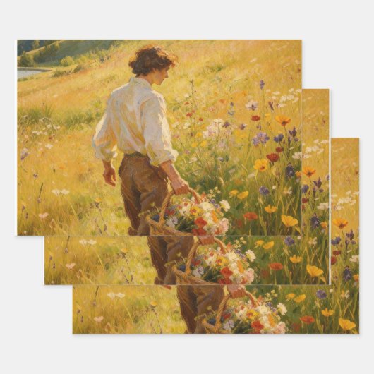 印象派の野の花摘み ラッピングペーパーシート (セット)