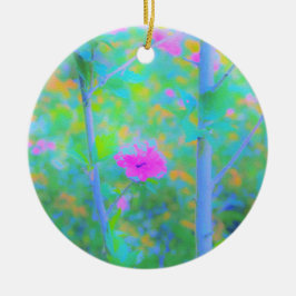 印象派の青い風景とピンクの花 セラミックオーナメント