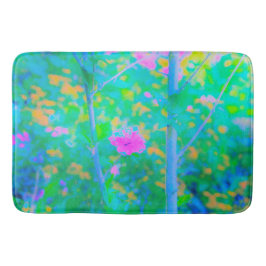 印象派の青い風景とピンクの花 バスマット
