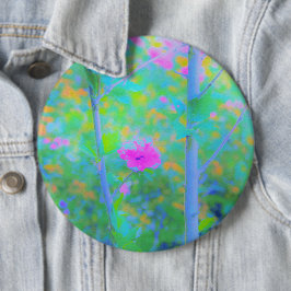 印象派の青い風景とピンクの花 缶バッジ