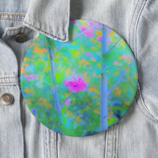 印象派の青い風景とピンクの花 缶バッジ (インサイチュ)