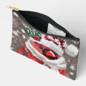 印象派の(鳥)ショウジョウコウカンチョウバードスカーフ&ハットで雪 アクセサリーポーチ (見開き)