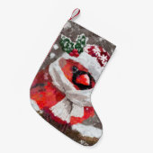 印象派の（鳥）ショウジョウコウカンチョウバードスカーフ&ハットで雪 スモールクリスマスストッキング (正面 (吊り時))