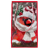 印象派の（鳥）ショウジョウコウカンチョウバードスカーフ&ハットで雪 スモールペーパーバッグ (正面)