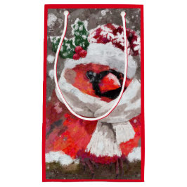 印象派の（鳥）ショウジョウコウカンチョウバードスカーフ&ハットで雪 スモールペーパーバッグ