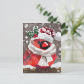 印象派の（鳥）ショウジョウコウカンチョウバードスカーフ&ハットで雪 ポストカード (スタンド正面)